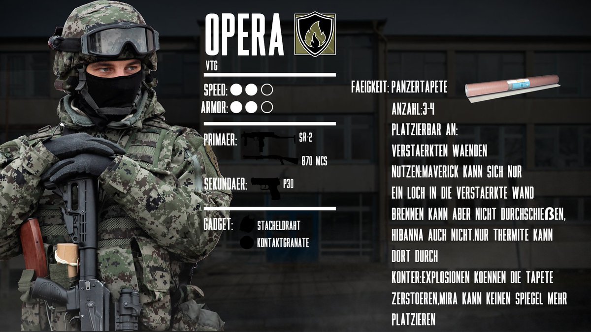 Ducktex_dzn's tweet photo. Ich habe mir mal ein paar Gedanken über 2 neue Operator gemacht
@RainbowSixDE https://t.co/yO3iHZ9wnh