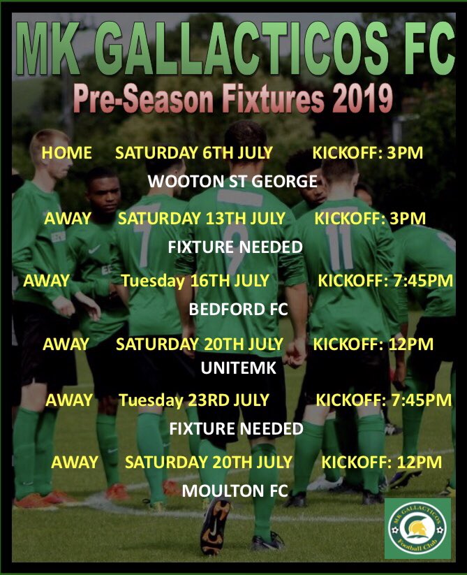 We are still looking to add two more fixtures to complete our pre-season list. Please get in touch if you are free on the dates below