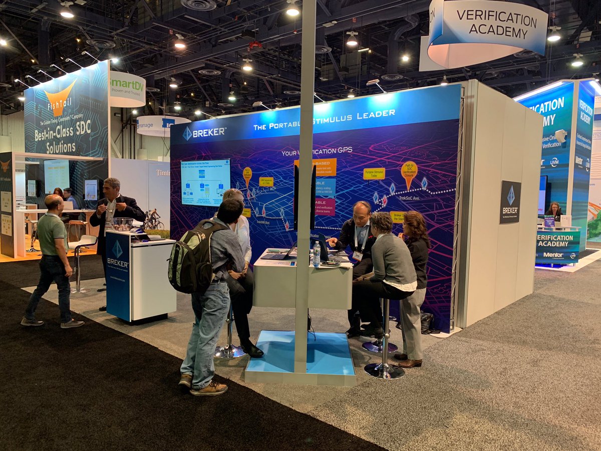 BrekerSystems's tweet photo. Breker booth is right up front and busy @56thDAC !  Stop by #611 and find out how market leading solutions in #PortableStimulus and #TestSuiteSynthesis from @BrekerSystems can change the lives of #VerificationEngineers https://t.co/a5TxBX9Uhc