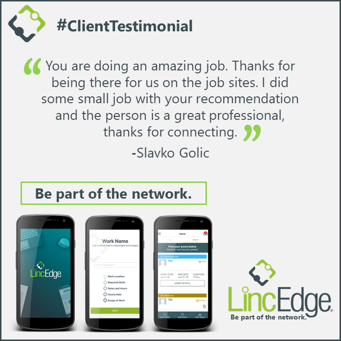LincEdge's tweet photo. We are very happy to get this feedback and we celebrate each win! It`s gratifying to know we are helping. How about you? Are you part of our network? #LincEdge #Construction #SkilledLabour https://t.co/l89iQzrSMY