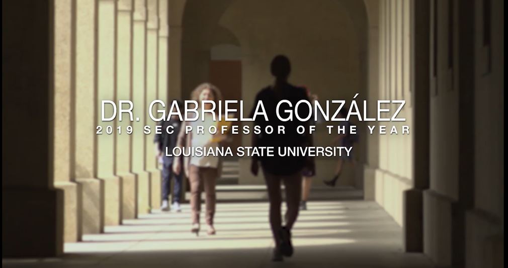 SECAcademics's tweet photo. We've said a lot about our @SEC Professor of the Year, @LSUphysastro Dr. Gabriela González. Be the first to hear from world renowned researcher in her own words. https://t.co/qy3EcOoFYG https://t.co/gKBQC604Yl