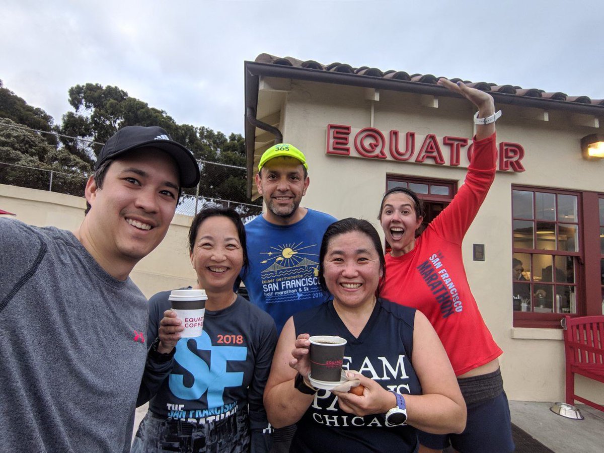 run365sf's tweet photo. Coffee, smiles & miles! Meet us tomorrow at 6am Equator Coffee Marina for our early morning coffee fun run.
Photo Credit📸: @christinehastheruns
#ThisIsRun365 https://t.co/zZ4PxKJgbP