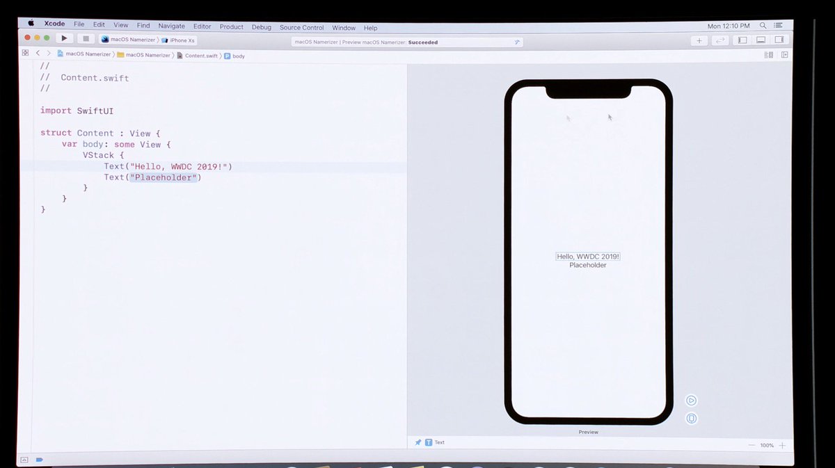 xataka's tweet photo. La mayor novedad, SwiftUI, un nuevo framework que facilitará el trabajo de escribir código, pasando de cientos de líneas a sólo unas cuantas. Con drag and drop y vista previa  #WWDC19 #AppleEvent https://t.co/V8zmQ5C6tI https://t.co/MLZmCRSF8Z