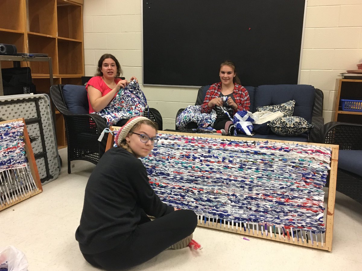 BowmanvilleHS's tweet photo. Our #MilkBagMat crew will be heading to the Refuge tomorrow to deliver sleeping mats to homeless youth. In Oshawa. We should have about 8 mats ready to deliver! #kprconnects https://t.co/RscXz6RcB7