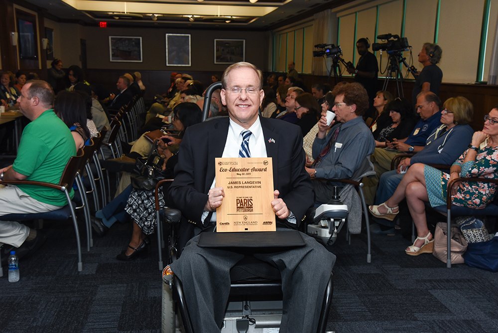 Eco-Educator Award presented to US Rep <a href="/JimLangevin/">Jim Langevin</a> who attended the Community Action Event <a href="/NEInstituteTech/">New England Institute of Technology</a> as we tackled #climatechange &amp; presented a screening of #ParistoPittsburgh thank you for your GRT WRK! <a href="/BosGreenFest/">Boston GreenFest</a> <a href="/usgcrp/">U.S. Global Change Research Program</a> <a href="/Arpin_Group/">Arpin Group</a> <a href="/NIROPE/">Cardi's Furniture & Mattresses</a>