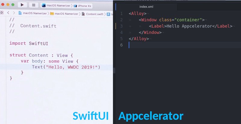 MichaelGangolf's tweet image. Still prefer the Alloy syntax in Appcelerator for mobile apps 😀 But have to give it a test run someday #WWDC2019 #swiftui #appcdev @appcelerator