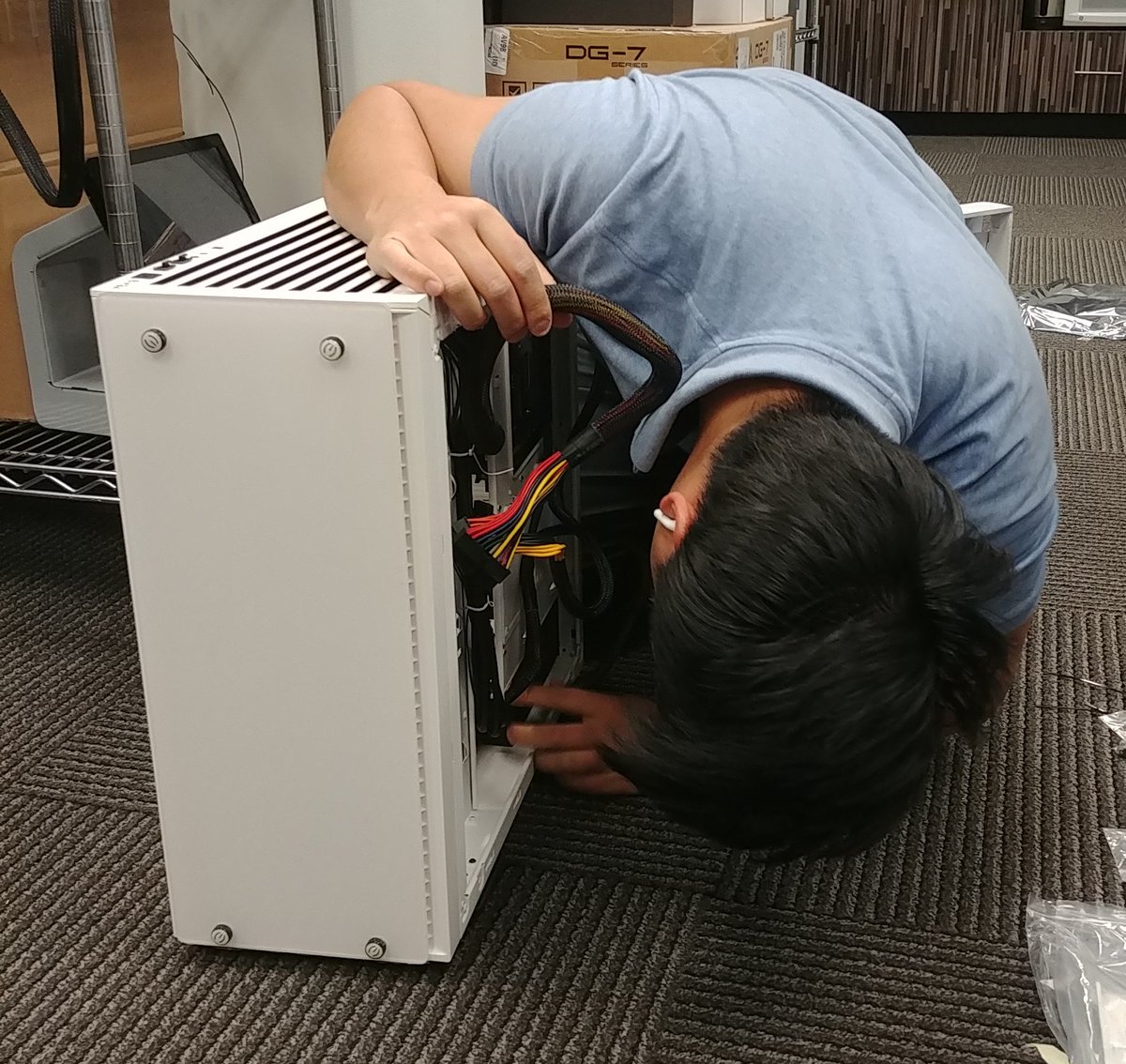 wu_dave's tweet photo. Just another day at Motus Nova! Building a new computer for our #MachineLearning and #AI models to help improve stroke rehab. #stroke #rehabinmotion #motusathome https://t.co/MrjwToPr5q