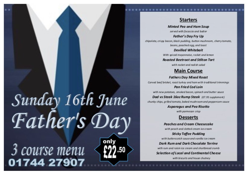 Book now for Father’s Day! 01744 27907 #sthelens #fathersday #dadsday #restaurant #sthelenshour #sthelensfood