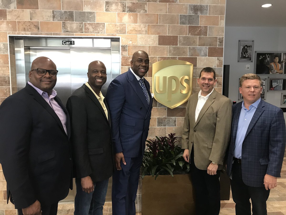 MagicJohnson's tweet photo. I had the pleasure of visiting with another client in Atlanta today, UPS. My company SodexoMAGIC feeds the employees at their new Smart Hub facility. Thank you to the UPS executive team and thank you to my SodexoMAGIC employees for taking great care of the UPS team. https://t.co/8Rn5J9AR8O