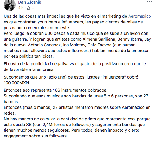 Querido <a href="/AM_Escucha/">Aeroméxico escucha</a> <a href="/Aeromexico/">Aeroméxico</a> , les ayudo a hacer un poco de matematica. A ver si dejan de ser la peor aerolinea para los musicos mexicanos. PLEASE RT!! Todos los musicos y a todos los que les gusta la musica. GRACIAS de parte de todos los que viajamos con instrumentos.