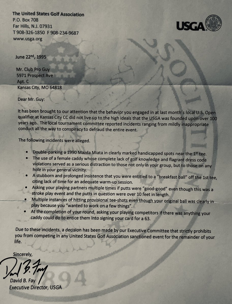 ClubProGuy's tweet image. Every year, @usopengolf sectional qualifying day is a painful reminder of the #letter I received from the @USGA back in 1995.