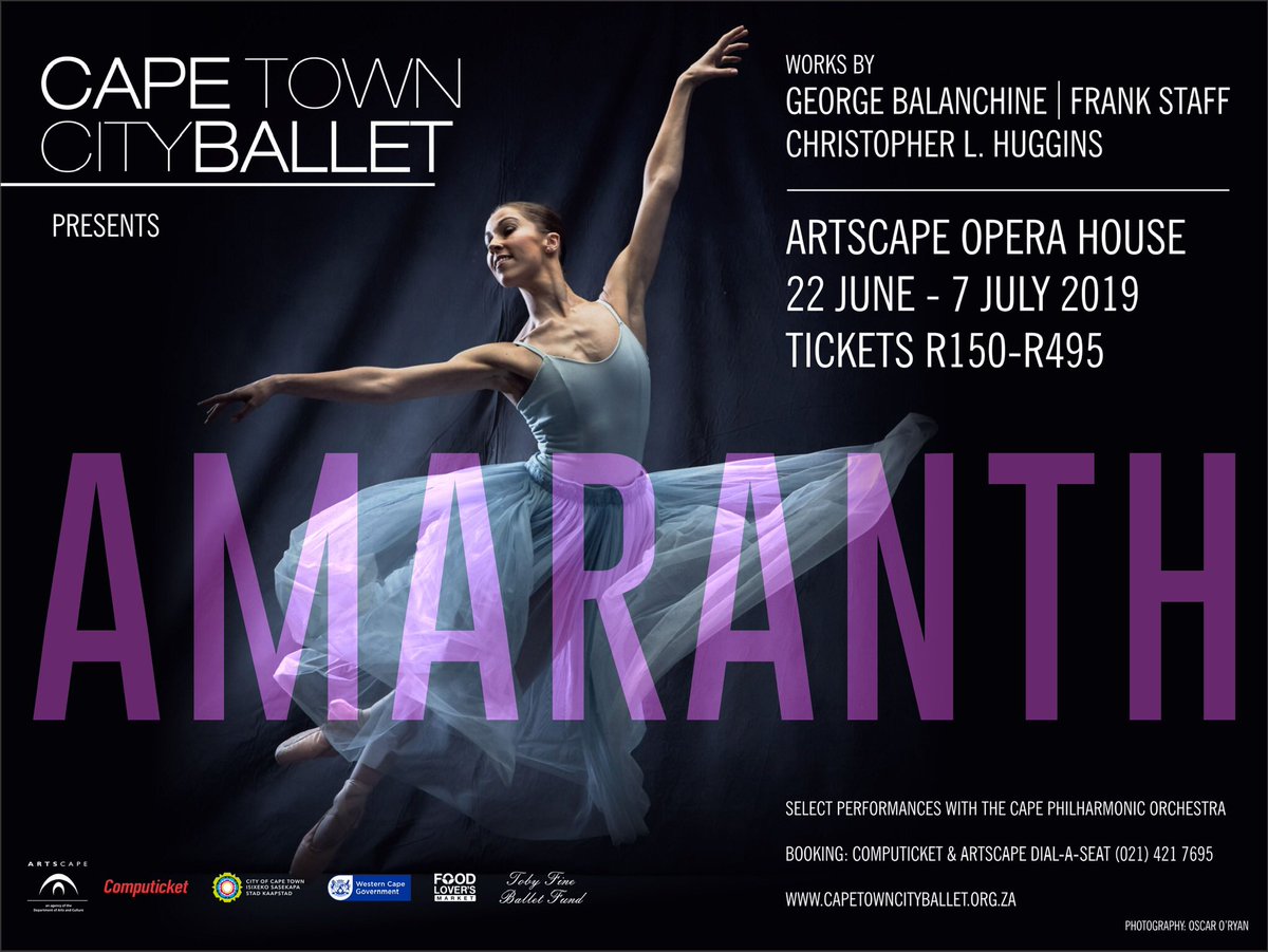 And the poster for #amaranth just arrived! featuring Mariette Opperman. Have any of you out there danced these Ballet’s? #serenade #trasfigurednight #enemybehindthegates - let us know!!! <a href="/ArtscapeTheatre/">#ArtscapeTheatre</a> <a href="/Computicket/">Computicket</a> <a href="/CityofCT/">City of Cape Town</a> <a href="/WesternCapeGov/">Western Cape Gov</a> <a href="/FoodLoversMkt/">Food Lover's Market</a>