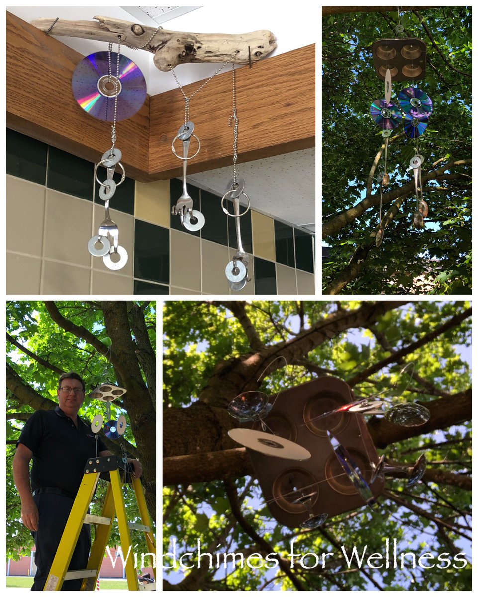 Our finished musical works of art, Wind Chimes for Wellness. Thanks Mr Reichert for helping us display our projects.  A special thank you to our friends at Grand Bend MacLeans @HomeHardware for your helpful donations! <a href="/KLCarlyle/">Kerry L. Carlyle</a> <a href="/yourschools/">Avon Maitland District School Board (AMDSB)</a> #iAMwell