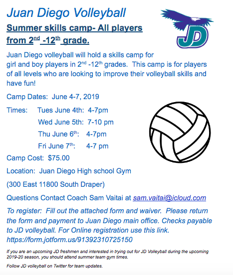 Not too late to sign up for JD Volleyball's All Skills Camp! Sign up online: jotform.com/jdchs/vballcam…