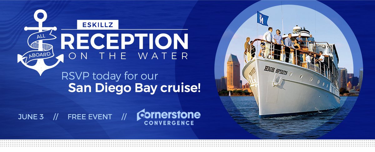 If you're in attendance at the 2019 Cornerstone Convergence conference, come see us at booth #10! We look forward to joining our guests tonight after the Cornerstone Welcome Reception for the eSkillz Reception on the Water. #CSODConf19eSkillz #CSODConf19 #CSOD #eSkillzCruise