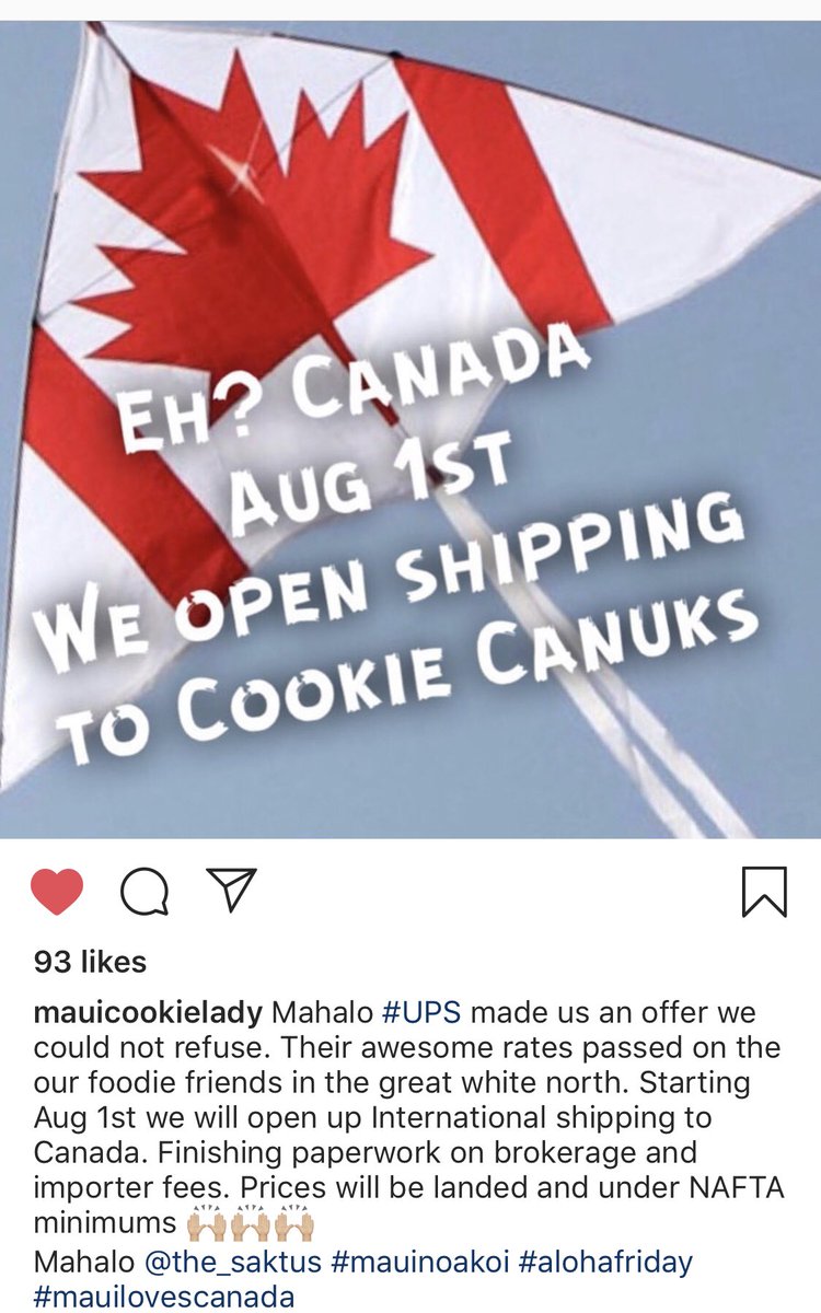 Calling all cookie connoisseurs in #Canada!! <a href="/mauicookielady/">The Maui Cookie Lady</a> will soon be available to you! 👍🤙🌺#upspartnership <a href="/kate_gutmann/">Kate Gutmann</a> <a href="/jrindafernshaw/">Fern Shaw</a> #goglobalhawaii #connectglobally