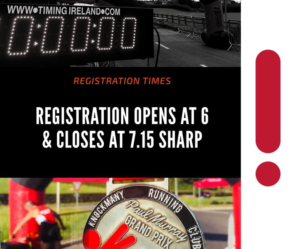 PaulMurray_5kGP's tweet photo. A reminder that pre registration is this Thursday 7-9pm in Eskra Community Centre.
On Friday night....registration opens at 6pm and closes at 7.15 sharp. After 7.15 you’ll be able to make a donation and join the race but you won’t have a chipped number. https://t.co/YPDlNvr1zk