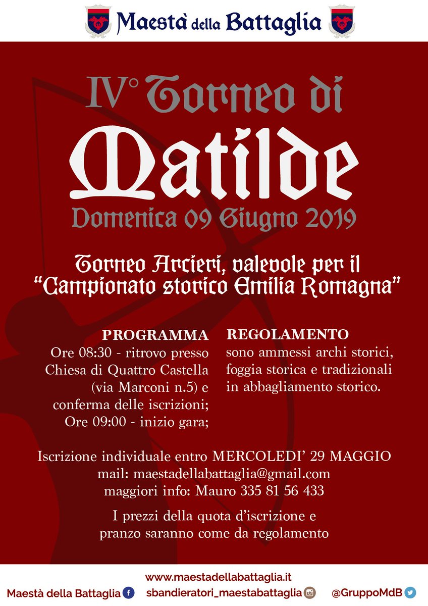 GruppoMdB's tweet photo. A Quattro Castella #reggioemilia torna il Corteo storico matildico
6-7-8-9- giugno 2019
#medioevo #sbandieratori #musici #show #medievalshow #matildedicanossa https://t.co/bKwARUrJwH