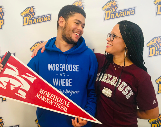DemocracyPrep's tweet photo. What's better than senior signing day? How about 2 senior signing days?! Congratulations to the seniors and families of @DPHarlemHigh and @DPEnduranceHS -- including our very own CEO Natasha Trivers and her son, Kofi, who is off to @Morehouse in the fall! #dppsproud #gotocollege https://t.co/4ivrefMyDp