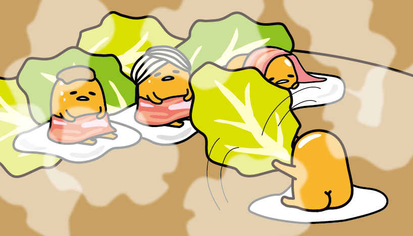 「ばっさ〜  #蒸し料理の日 #サウナ #熱波 」|ぐでたま【公式】のイラスト
