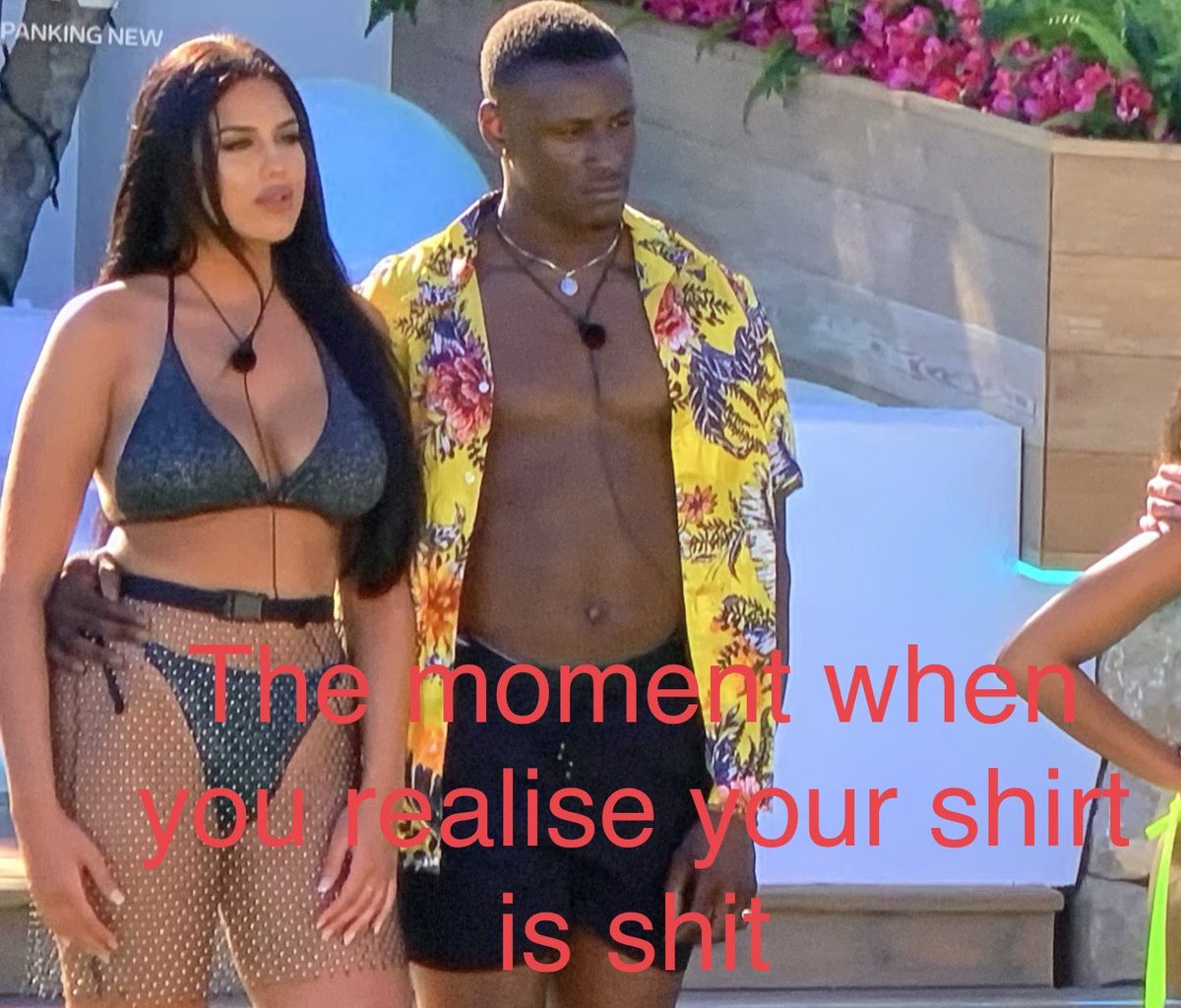 K_Pics_Editing's tweet photo. That moment when you realise your shirt is shit! #Loveisland2019 @LoveIsland #sharif https://t.co/gboW4pmkwl