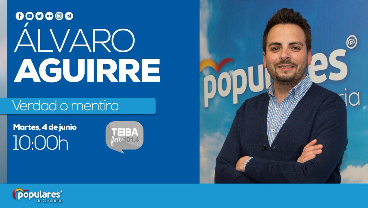 ppcantabria's tweet photo. Nuestro diputado electo @alvaroaguirrepe participará mañana en la tertulia 'Verdad o Mentira' de @radioteibafm https://t.co/Ggdd52FAgy