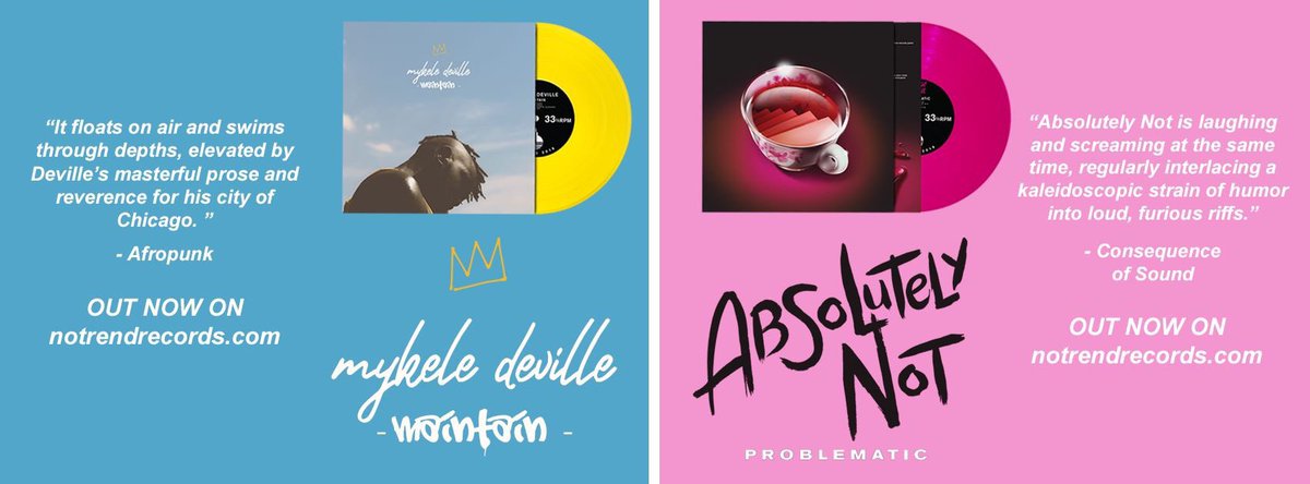 Don’t forget to check out our two newest releases by @MykeleDeville &amp; <a href="/abnotband/">Absolutely Not</a>! Out now on LIMITED edition #vinyl and all streaming platforms! 😱 

notrendrecords.com