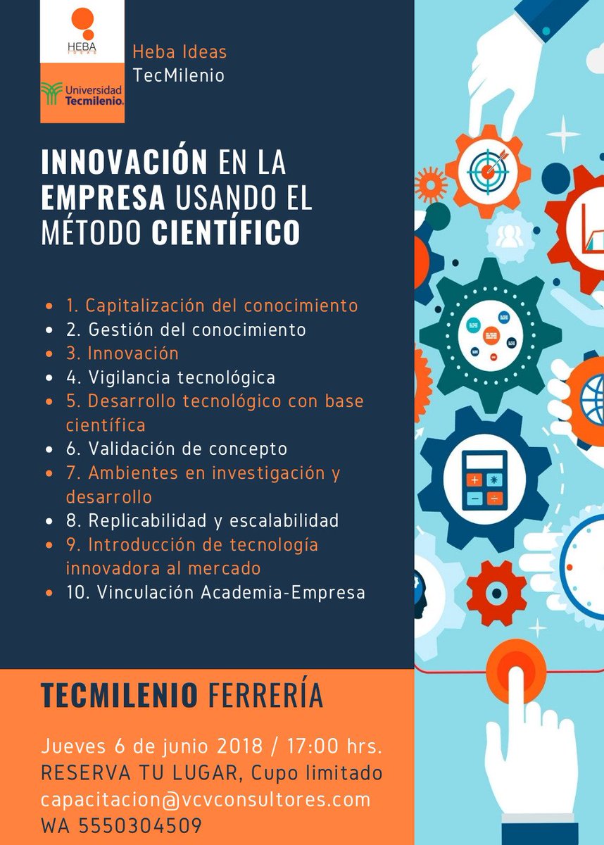 HEBAIdeas's tweet photo. Te invito a la conferencia "Innovación en la empresa utilizando el método científico" el próximo jueves 6 de junio a las 17:00 hrs en el TecMilenio Ferrería. La impartirá Brenda Carballo, Doctora en Ciencias y CEO de Heba Ideas. Reserva tu lugar en eventos@vcvconsultores.com https://t.co/eBPhsZSx6F