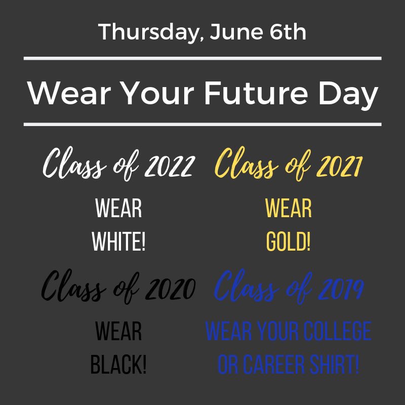 FreedomSCA's tweet photo. Wear your future class color this Thursday, June 6th as we say farewell to the Class of 2019!! https://t.co/OX8vTdybPe