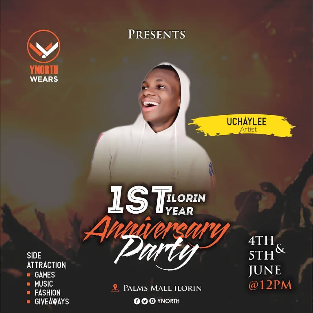 sharemyflyers's tweet photo. Come watch @officialuchay perform at the #Ynorthilorin1stAnniversary 

The Party is getting bigger

Come to the @thepalmsmall ilorin to enjoy Good Music tomorrow. 

You can't afford to sit this one out.  

Cc: @officialuchay 
       @ynorthwears

#Ynorthilorin1stAnniversary https://t.co/fvQrrzAlBv