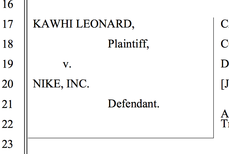 kawhi leonard lawsuit against nike