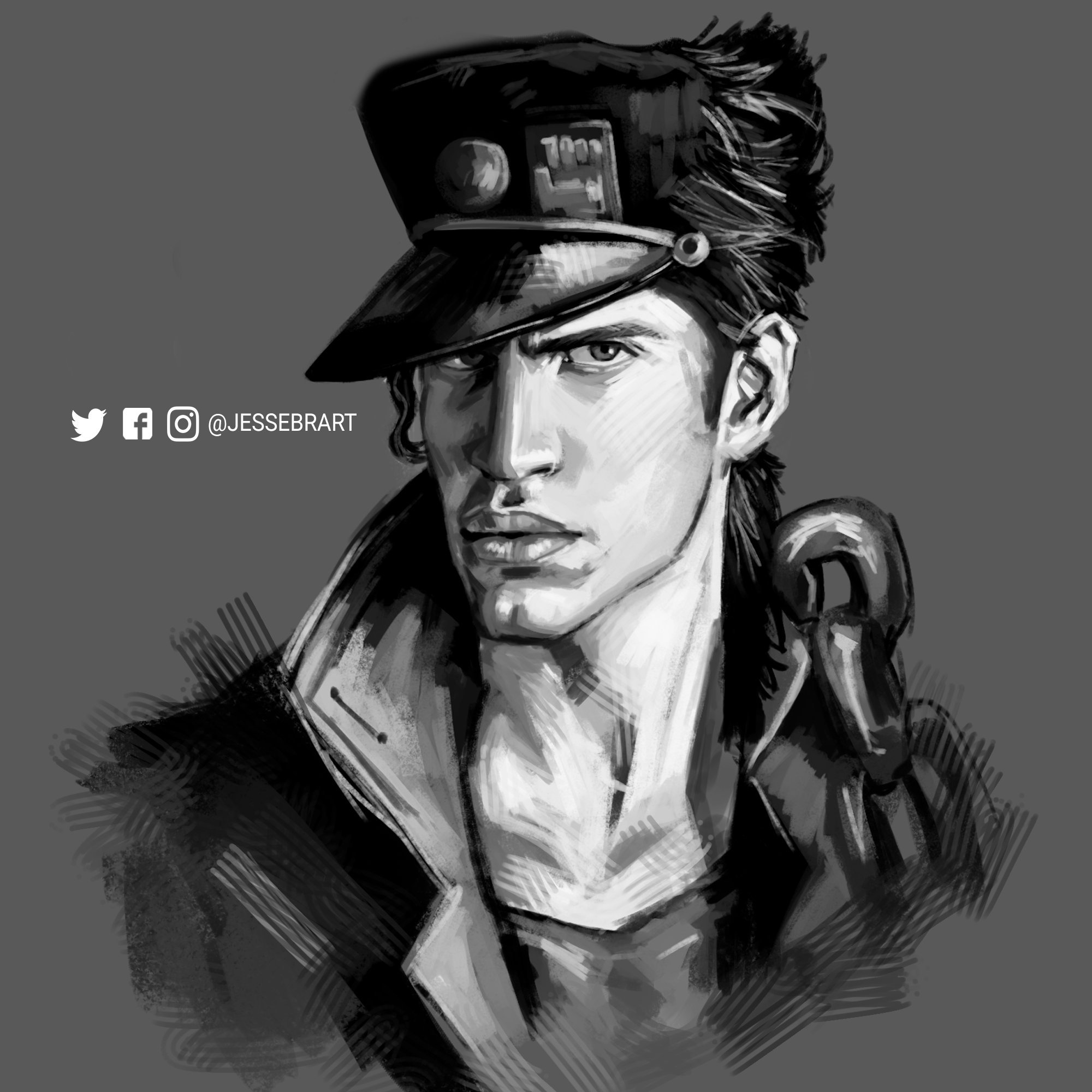 Realistic illustration of jotaro kujo