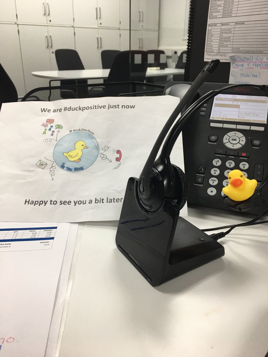 jo_cater's tweet photo. @NathanClifford - apologies for the lateness but just wanted to show u that my office is fully #duckpositive My duck is sitting on my headset sending positive vibes to people who call me up !! Thank u again !! R we still the furthest away being at LGW ?!? Xx https://t.co/fN33phjbPe
