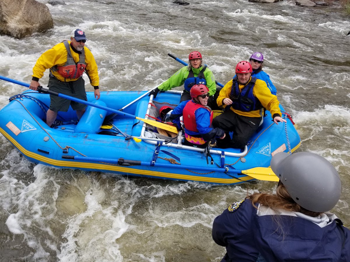 CPW_SE's tweet photo. We #rescue more than #wildlife. Today @COParksWildlife river ranger Catelin Miles of the @AHRA_CPW saved some rafters in the Arkansas River in Browns Canyon. They were stuck on rocks and were grateful to Catelin for her help. (Catelin has her back to the camera.) https://t.co/jlWO1iZtPb