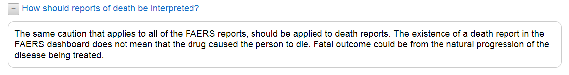 FDA FAERS reports - how to interpret death reports.
