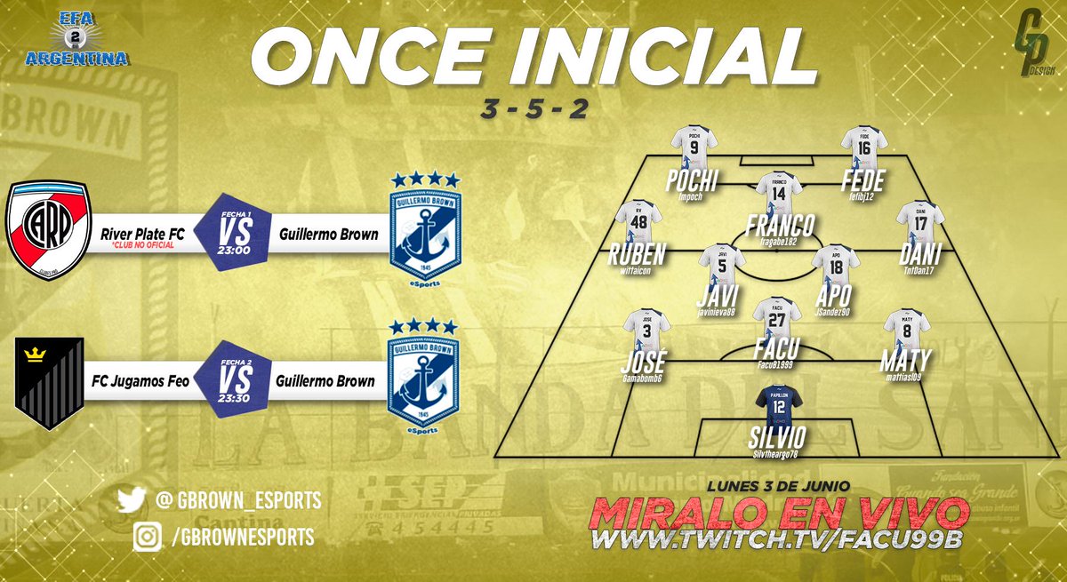 ganstaAHH87's tweet photo. EFAArgentina | La Banda debuta en una nueva categoría en @EFAargentina, y lo hace contra #RiverPlateFC y #FCJugamosFeo. 

Lo hace con estas caras nuevas.

@BrownDeMadryn 
#SomosBrown ⚓️
#VamosBanda 🔵⚪️🔵 https://t.co/6bBzwjDkhC