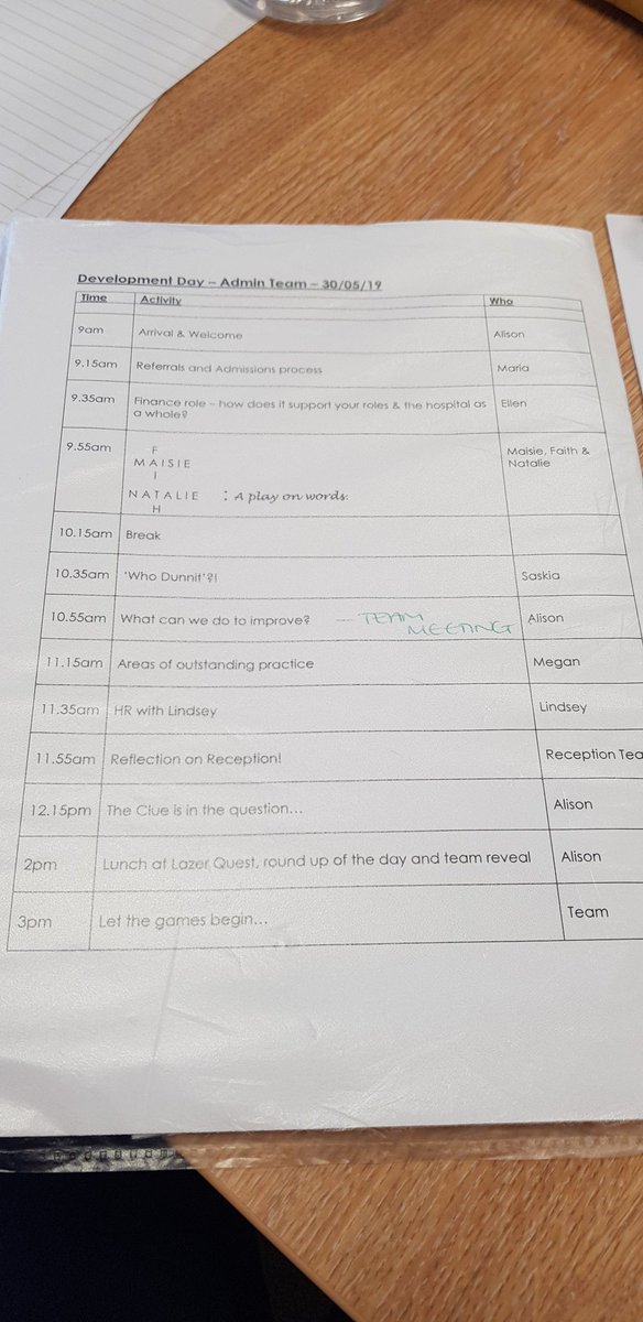 AlisonM04573560's tweet photo. Admin Team Development Day held last week at @cygnethealth Maidstone. Great day had by all, lots of learning as well as lots of fun!  #teambuilding #quiz #treasure #balloongame #finance #crosswords #presentations #poems #admissions #outstandingplaces #MurderMystery #lazerquest https://t.co/1S5evtSAbH