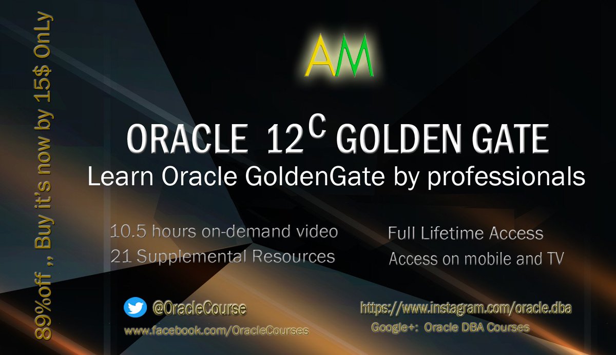 OracleCourse's tweet photo. Grab your gift coupon before 30 June, Unlimited access online course in :
Oracle 12c GoldenGate configuration From140$ to15$ Only, 89%off
a coupon is
https://t.co/rrBtFEIutJ
#SubscriptionManagement #socialmedia #SI #Sécurité #Stoic #storage #studentpanel #socialmediamarketing https://t.co/rspBVRSsqr