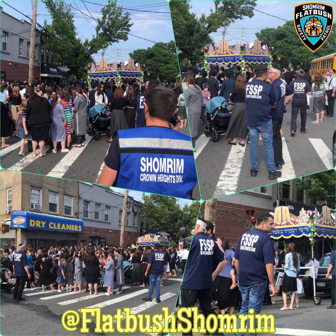 FlatbushShomrim's tweet photo. While most were out enjoying their #SundayFunday, our #Dedicated volunteers gave up their day to ensure the #PedestrianSafety at 4 Sefer Torah Processions- spanning 3 local Precincts. Special thanks to @NYPD61Pct @NYPD66Pct and @NYPD70Pct for the outstanding #Collaboration. https://t.co/EflCU4Hbyp