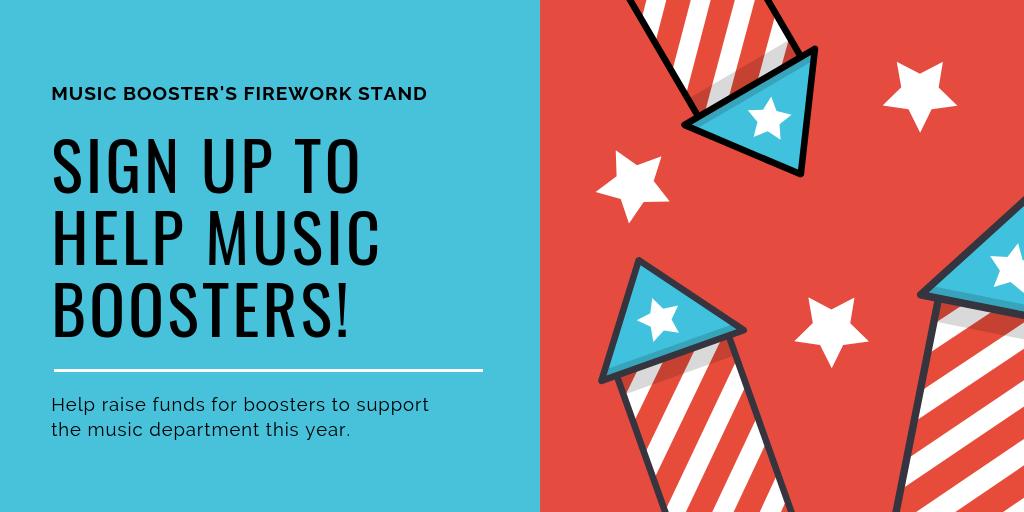 Hey music students and parents! Music Boosters are in need of your help with the fireworks stand this summer. Sign up to help as much as you can this summer to help support our music department. Thanks! signup.com/go/ByGWJRh