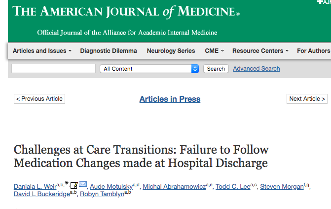 Curious to learn more about what influences failure to follow hospital medication changes after discharge? Check out our open access article in <a href="/amjmed/">American Journal of Medicine</a>! amjmed.com/article/S0002-… <a href="/AudeMotulsky/">Aude Motulsky</a> <a href="/DrToddLee/">Todd C. Lee</a> <a href="/SteveUBC/">Steve Morgan, PhD</a> <a href="/RobynTamblyn/">Robyn Tamblyn</a> <a href="/McGillEBOH/">McGill EBOH</a> <a href="/mchi_mcgill/">MCHI McGill</a>