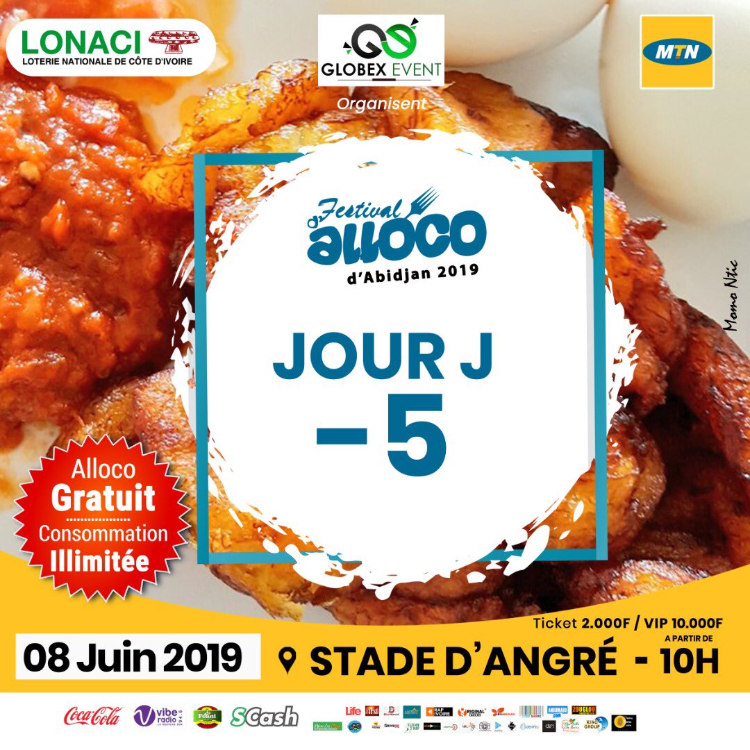 alloco_d's tweet photo. *Jour J-5...⏱ * rendez vous le 8 juin pour un show inoubliable.   Festival D'alloco d'Abidjan au stade de ANGRE (derrière le 22e).  Entrée: 2000F VIP 10.000F  consommation d'Alloco gratuite et illimitée. contact: 54 41 48 11 @ManoloCreperie0 @LL_food1 @CommeIvoir https://t.co/QpRGNjp2MJ