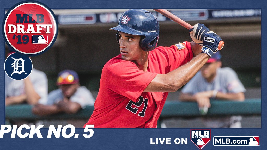 With the 5th pick of the 2019 #MLBDraft, the @Tigers select @haghsbaseball OF Riley Greene: atmlb.com/2XeTRmb