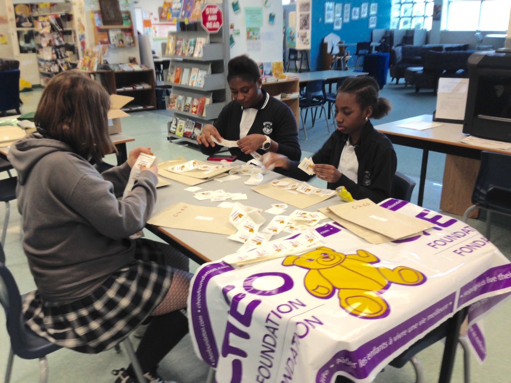 Immaculata_LC's tweet photo. Such dedicated young ladies @ImmaculataOCSB! Here they are helping to get our Optional Dress-Down Day for @CHEOhospital envelopes organized for Wednesday. #WhyMAC @ocsbBeCommunity https://t.co/FsjnpWCrlD