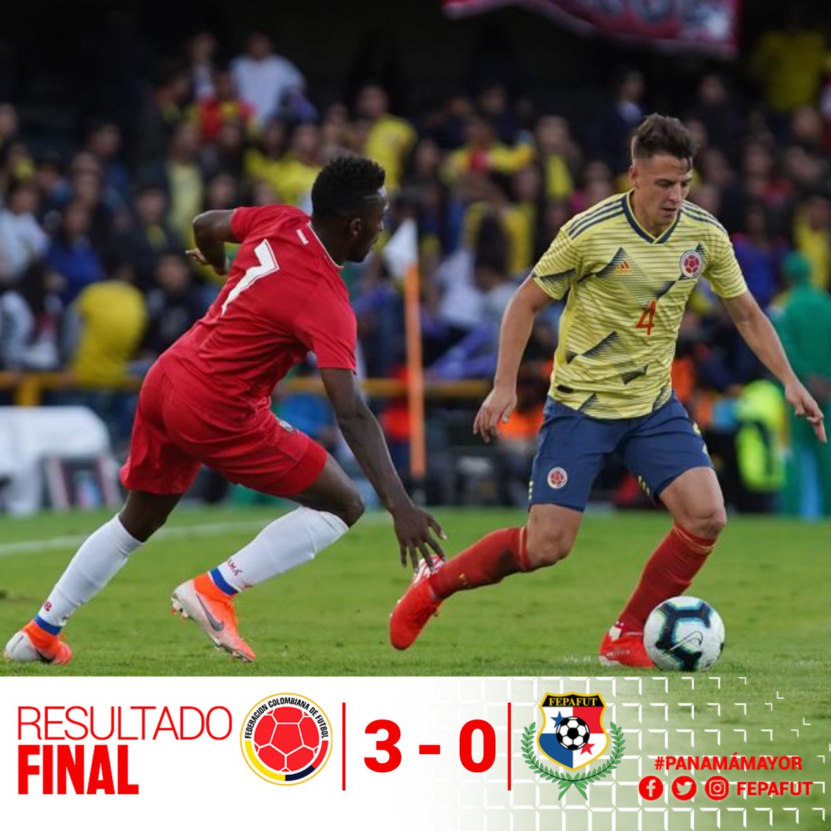 #COLPAN | Termina el partido en Bogotá. <a href="/FCFSeleccionCol/">Selección Colombia</a> 3-0 #PanamáMayor. #TodosSomosPanamá