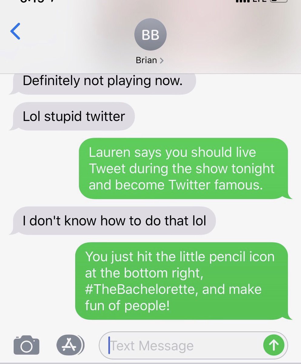 lrstahl's tweet photo. Text messages between @TeacherBrian88 and my husband.🌹

Could @TeacherBrian88 BE any purer? He certainly didn’t go on @BacheloretteABC to become Twitter famous. #TheBachelorettte https://t.co/M4MMIPkt8I