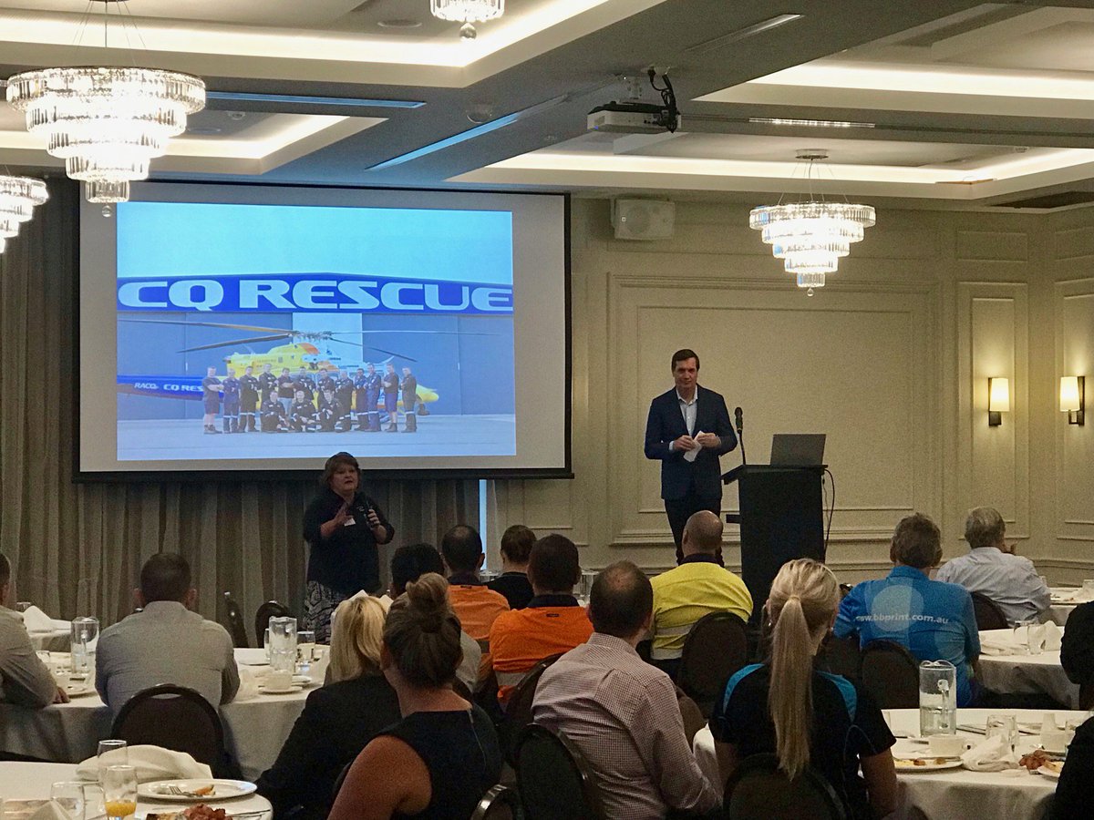 PhysioPlusGroup's tweet photo. Maleah and Dale from our #Mackay team were so pleased to attend the @cq_rescue 412 Breakfast and to hear from @DrAnthonyLynham (Minister for Natural Resources and Mines) last week. At @PhysioPlusGroup we support our rescue chopper. You can too: https://t.co/Fgw5bBqpMV https://t.co/jqkk7CqHjr