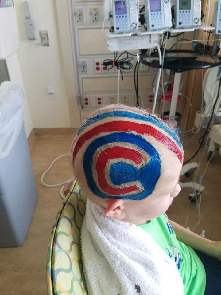 asimon1977's tweet photo. My nephew has a rare Disease call ALD, a month ago he started an experimental treatment that requires chemo, They decided to have some fun with his new do. He is a huge Cubbie fan, hopefully someone from the cubs will see and retweet @ARizzo44 @KrisBryant_23 @javy23baez https://t.co/L0DKdynbs6
