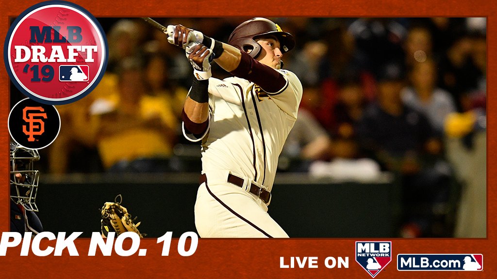 MLBDraft's tweet photo. With the 10th pick of the 2019 #MLBDraft, the @SFGiants select @ASU_Baseball OF Hunter Bishop: https://t.co/OHooNe2EPu https://t.co/55kWzYikVJ