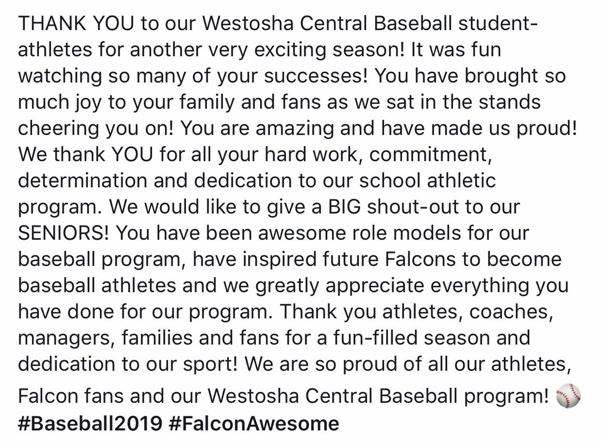 CHS_BoosterClub's tweet photo. THANK YOU for another #FalconAwesome baseball season @WCHSbaseball00 !! ⚾️ #Baseball2019 https://t.co/2ZfwDoti45